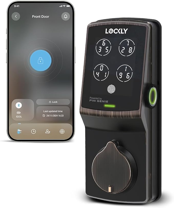 Lockly Secure Plus, Keyless Entry Door Lock, Smart Locks for Front Door, Smart Deadbolt Lock, PIN Genie® Keypad, 3D Biometric Fingerprint Sensor, Auto Lock Smart Door Lock