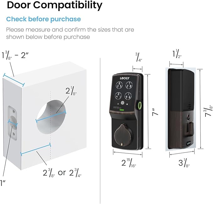Lockly Secure Plus, Keyless Entry Door Lock, Smart Locks for Front Door, Smart Deadbolt Lock, PIN Genie® Keypad, 3D Biometric Fingerprint Sensor, Auto Lock Smart Door Lock