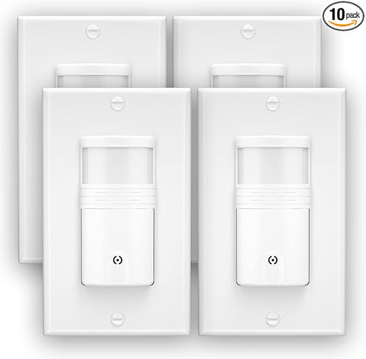 10 Pack, 3-Way Motion Sensor Light Switch (Not Single Pole), Neutral Wire Required, Indoor in-Wall Occupancy Sensor with Wall Plate, Adjustable Timer, Title 24, UL Certified, White