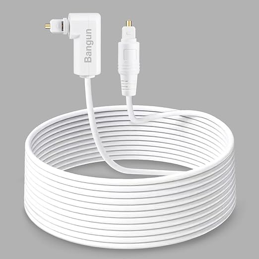 100 feet White Optical Audio Cable, Slim 90 Degree Digital Audio S/PDIF Toslink Cord, Right Angle Fiber Optic Audio Cable for Sound Bar/TV/PS6/Xbox/Home Theater