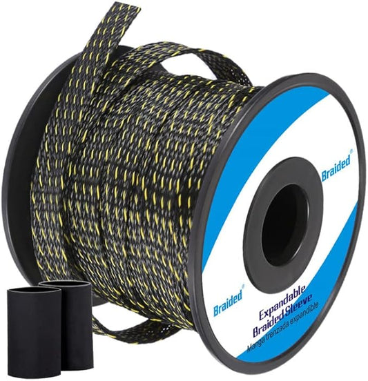 100ft - 1/4 Inch Cable Management Sleeve Protector,Wire Loom Expandable Wire Sleeving for Office TV Computer Home Theater Engine Bay Cord Organizer,Protect Cables from Pet Cat Dog Chewing,BlackYellow