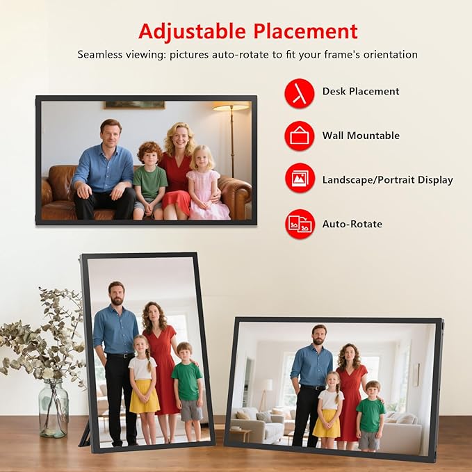 𝟔𝟒𝗚𝗕 FRAMEO Digital Photo Frame, 21.5-Inch Large WiFi Digital Picture Frame with 1920x1080 FHD IPS Touch Screen, USB/Micro SD Wall Mountable Auto-Rotate, Easy Share Photos/Videos from Anywhere
