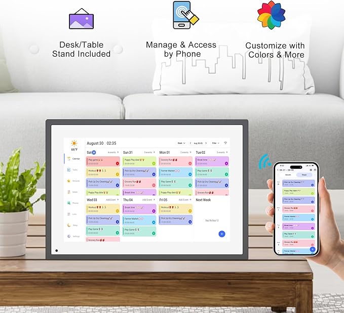 10.1 Inch Smart Digital Calendar Planner & Chore Chart, IPS HD Touchscreen Interactive Display for Family Schedules, Digital Picture Frame for Seamless Scheduling - Share Photos/Videos via App