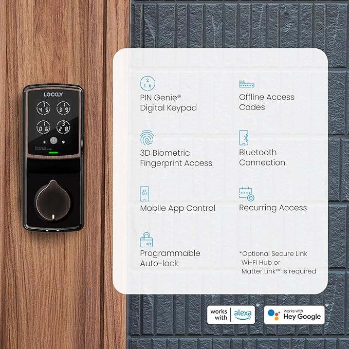 Lockly Secure Plus, Keyless Entry Door Lock, Smart Locks for Front Door, Smart Deadbolt Lock, PIN Genie® Keypad, 3D Biometric Fingerprint Sensor, Auto Lock Smart Door Lock