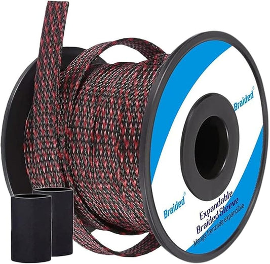 100ft - 1/8 Inch Cable Management Sleeve Protector,Wire Loom PET Expandable Wire Sleeving for Office TV Computer Home Theater Engine Bay Cord Organizer,Protect Cables from Pet Cat Dog Chewing,BlackRed
