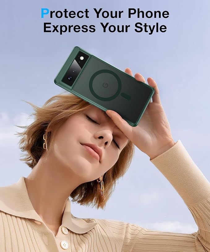 [NO.1 Magnetic] Google Pixel 6 Case with MagSafe [Translucent Matte][Military Grade Drop Tested][Anti-Fingerprint] Slim Case Soft Silicone Bumper, Green