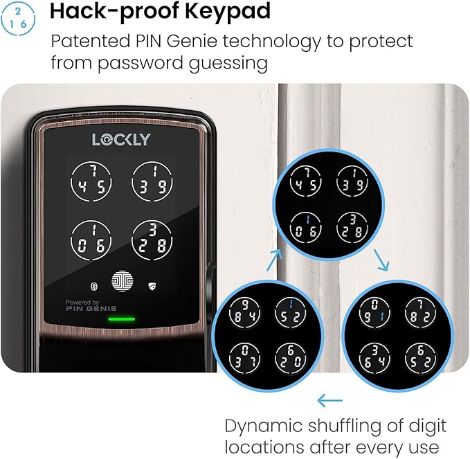 Lockly Secure Plus, Keyless Entry Door Lock, Smart Locks for Front Door, Smart Deadbolt Lock, PIN Genie® Keypad, 3D Biometric Fingerprint Sensor, Auto Lock Smart Door Lock
