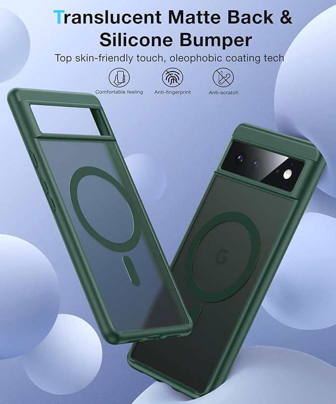 [NO.1 Magnetic] Google Pixel 6 Case with MagSafe [Translucent Matte][Military Grade Drop Tested][Anti-Fingerprint] Slim Case Soft Silicone Bumper, Green
