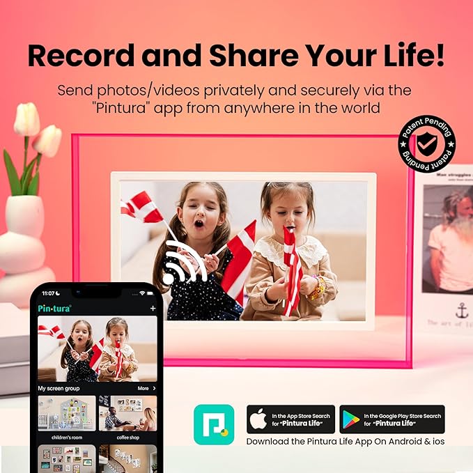 10.1" Pink Digital WiFi Picture Frame, Smart Photo Frame 1280 * 800p Screen,64G/8G Cloud,Wall Mountable/Desk,Share Photos/Videos Instantly via Pintura App,Great Gift for Loved Ones