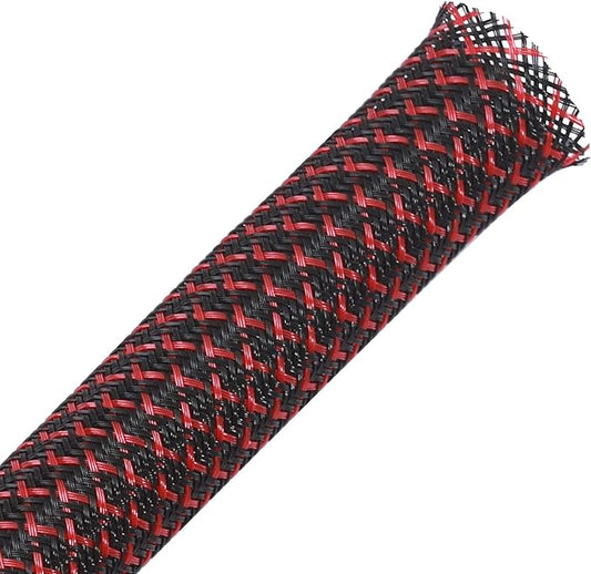 100ft - 3/4 inch PET Expandable Braided Sleeving – BlackRed – Alex Tech Braided Cable Sleeve