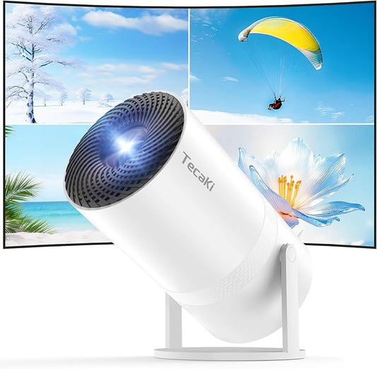 [Two-Way Bluetooth 5.2] Mini Portable Projector 1080P HD Multi-Angle Projection, Tecaki Smart Projector with 180°Rotatable Mount Auto Keystone Correction Long Lens Life (White2)