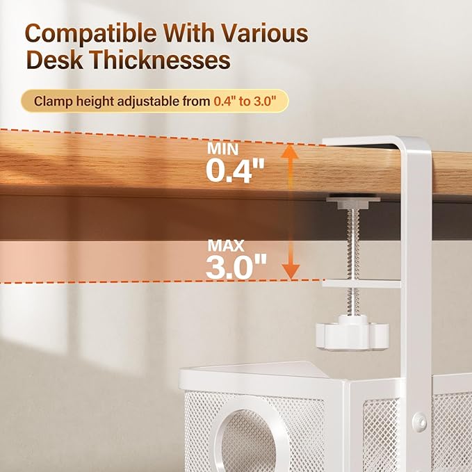 [Upgraded] 2 Pack Under Desk Cable Management Tray, Cinati Cord Organizers for Table Thickness up to 3", 16" Wire Organization with Clamp No Drill, Cable Management Box for Office - No Damage to Desk