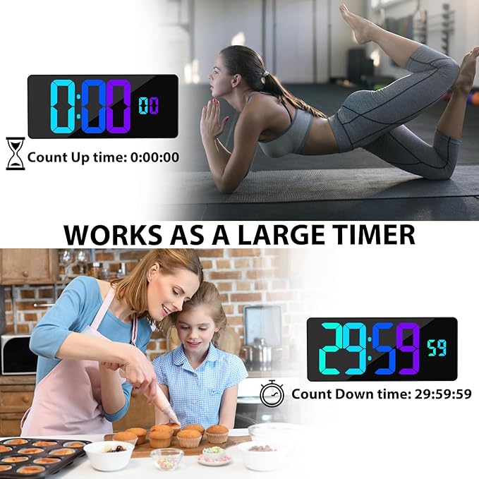 [Oversized] 18" Digital Wall Clock Large Display, 11 RGB Color Changing Large Digital Wall Clock with Remote, Date, DST, Temperature, Auto Brightness Digital Alarm Clock for All Spaces Use