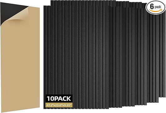 10 Pack Sound Proof Foam Panels for Walls 47.2"x23.6" Large Acoustic Panels Sound Absorbing, Self-Adhesive Soundproof Wall Panels for Home Studio, Office, Recording, Black (10 Pack Black)