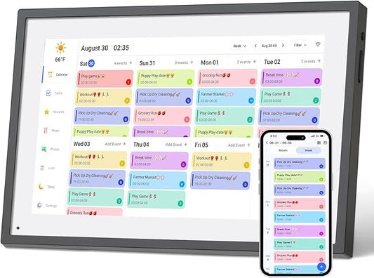 10.1 Inch Smart Digital Calendar Planner & Chore Chart, IPS HD Touchscreen Interactive Display for Family Schedules, Digital Picture Frame for Seamless Scheduling - Share Photos/Videos via App