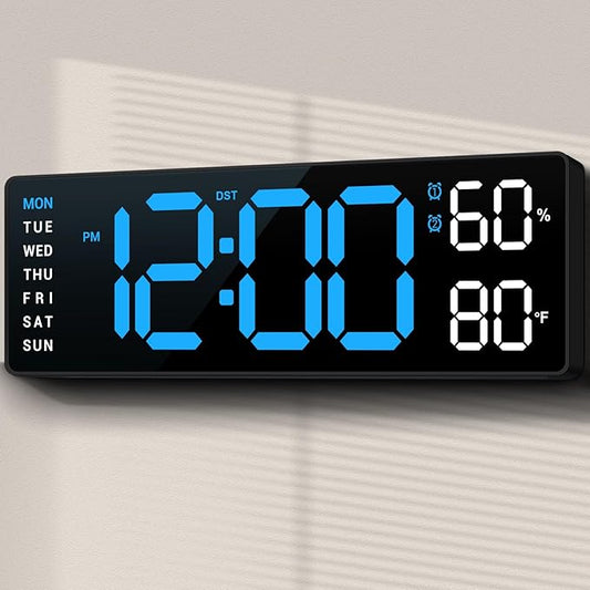 10" Digital Wall Clock: Dual Alarm Wall Mount Decor Clock for Living Room Classroom Office Desk, House Warming Gifts New Home Decor, Gift for Mom Dad Seniors Teen Blue
