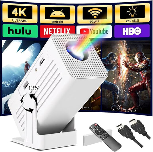 【Built in App | Ultra Resolution 2.69 '' | AI Auto Keystone】Polaring Mini Projector, Smart 4K Projector with WiFi and bluetooth 1080P Support, Auto Keystone Correction,Portable projector