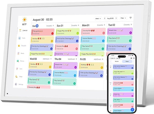 10.1 Inch Smart Digital Calendar Planner & Chore Chart, IPS HD Touchscreen Interactive Display, Smart Family Planner, Digital Picture Frame for Seamless Scheduling - Share Photos/Videos via App