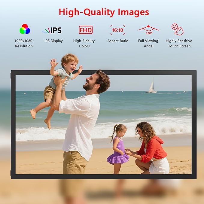 𝟔𝟒𝗚𝗕 FRAMEO Digital Photo Frame, 21.5-Inch Large WiFi Digital Picture Frame with 1920x1080 FHD IPS Touch Screen, USB/Micro SD Wall Mountable Auto-Rotate, Easy Share Photos/Videos from Anywhere
