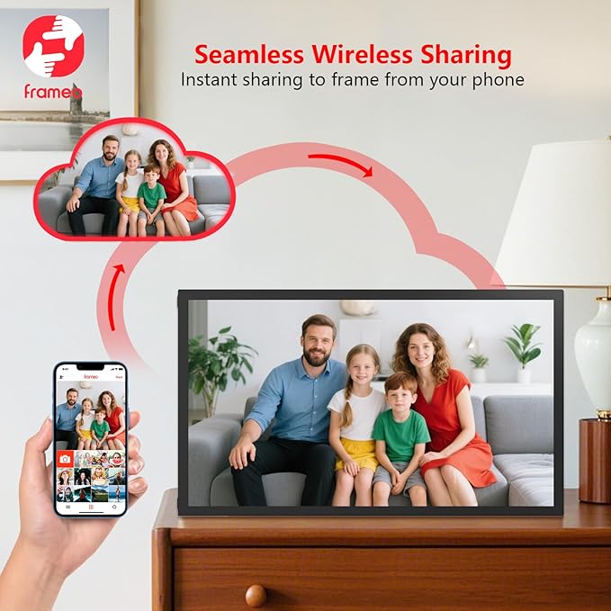 𝟔𝟒𝗚𝗕 FRAMEO Digital Photo Frame, 21.5-Inch Large WiFi Digital Picture Frame with 1920x1080 FHD IPS Touch Screen, USB/Micro SD Wall Mountable Auto-Rotate, Easy Share Photos/Videos from Anywhere
