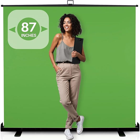 【Wider Style】 KHOMO GEAR 87-in Large Collapsible Green Screen Backdrop Portable Retractable Chroma Key Panel Photo Background with Stand for Video Conference, Photographic Studio, Streaming