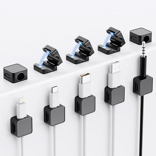10 Pack Magnetic Cord Organizer Holder, Adjustable Cable Clips, Strong Adhesive Desk Cable Management Clips for Nightstand, Office, Car, Easy Open Design for Tidy Wire Organization