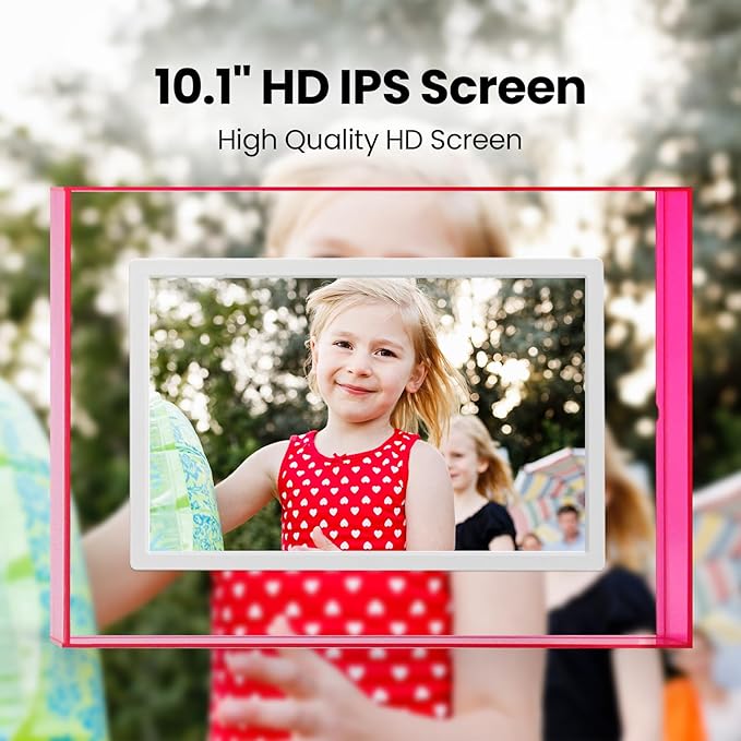 10.1" Pink Digital WiFi Picture Frame, Smart Photo Frame 1280 * 800p Screen,64G/8G Cloud,Wall Mountable/Desk,Share Photos/Videos Instantly via Pintura App,Great Gift for Loved Ones