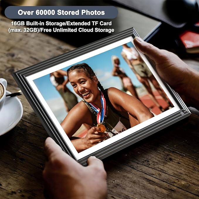 10.1-inch Digital Picture Frame Wi-Fi Digital Photo Frame - Digital Photo Album, 1280 * 800 IPS Touch Screen, 32GB, Auto-Rotate, Wall Mounted, Share Photo Video Via App Email, Warm Gifts for Family