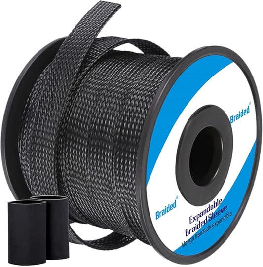 100ft - 3/8 Inch Cable Management Sleeve Protector,Wire Loom PET Expandable Wire Sleeving for Office TV Computer Home Theater Engine Bay Cord Organizer,Protect Cables from Pet Cat Dog Chewing,Black