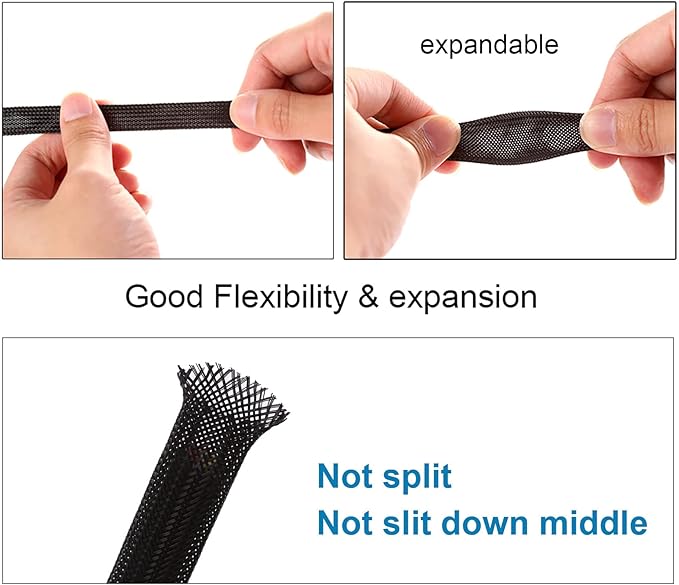 100ft - 1/2 inch PET Expandable Braided Sleeving – Black – Alex Tech Braided Cable Sleeve