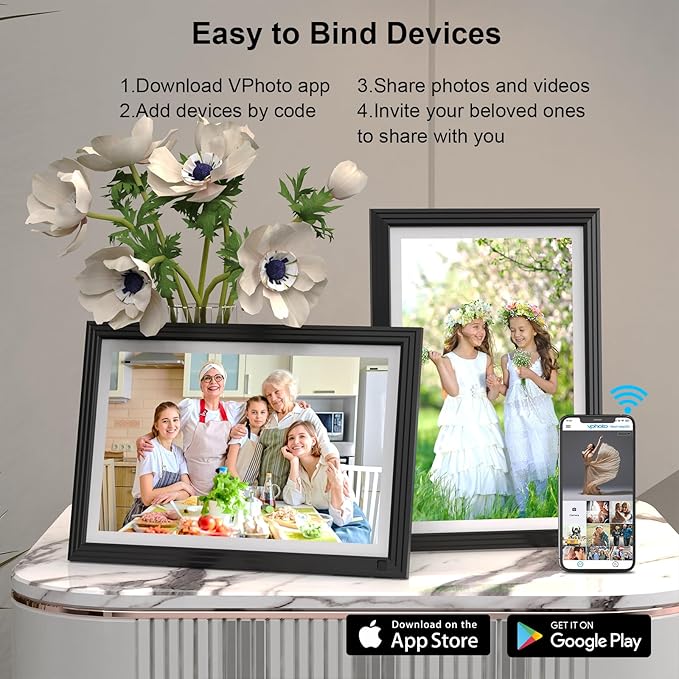 10.1-inch Digital Photo Frame Wi-Fi Digital Picture Frame - Digital Photo Album, 1280 * 800 IPS Touch Screen, 32GB, Wall Mounted, Auto-Rotate, Share Photo Video Via App Email, Best for All