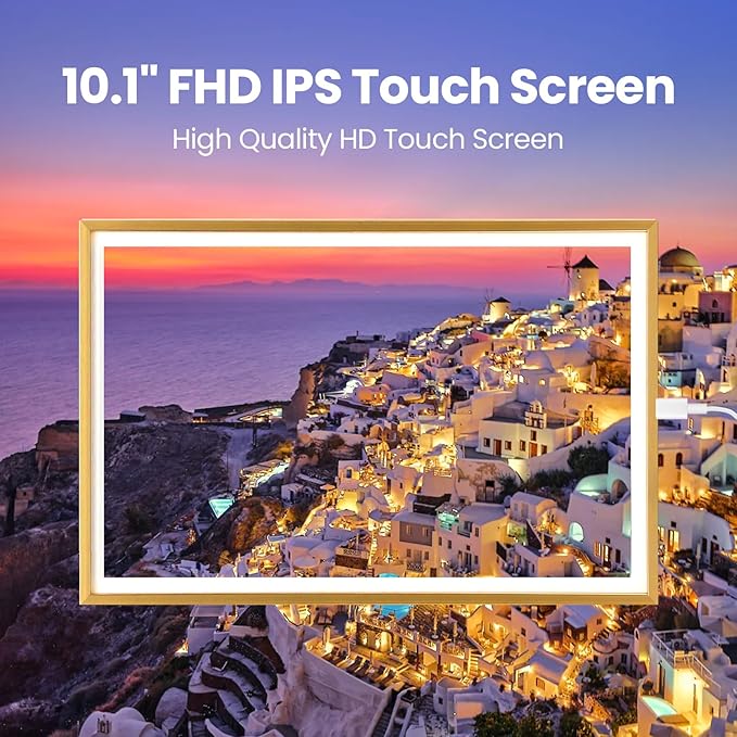 10.1" Gold Digital Picture Frame – WiFi Digital Photo Frame 1280x800P FHD IPS Screen, 64GB+8GB Cloud Storage, Auto-Rotate Wall/Desk Display, Instant Sharing via App