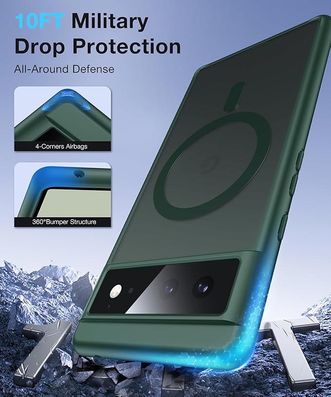 [NO.1 Magnetic] Google Pixel 6 Case with MagSafe [Translucent Matte][Military Grade Drop Tested][Anti-Fingerprint] Slim Case Soft Silicone Bumper, Green